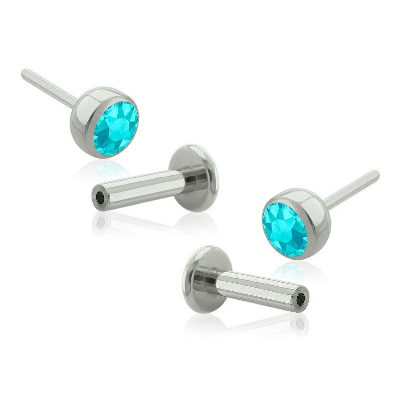 AGHA JEWELRY - Titanio Aretes Piercing Pin a Presión Bezel set Cristal para lóbulo