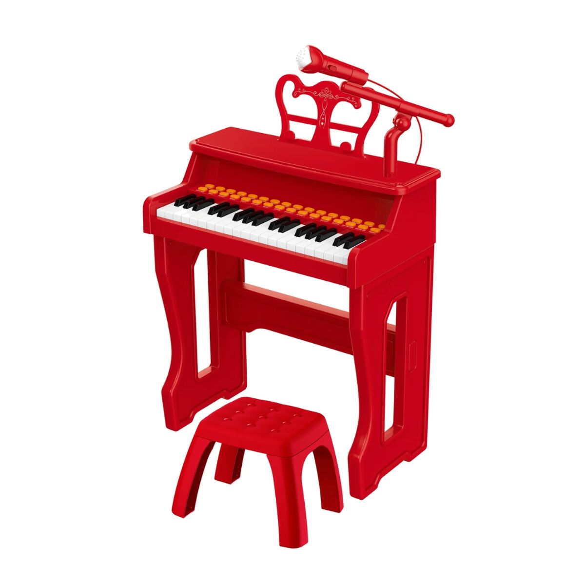 KIDSHOP - Piano Juguete Clasico 37 Teclas Mp3 Niños Con Silla Rojo