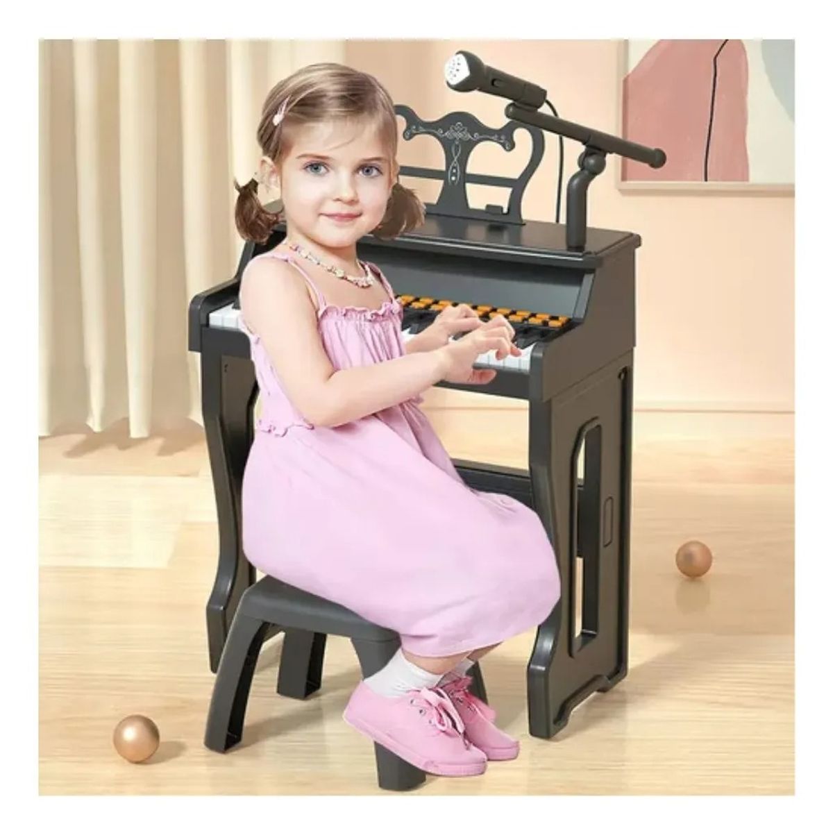 KIDSHOP - Piano Juguete Clasico 37 Teclas Mp3 Niños Con Silla Rojo