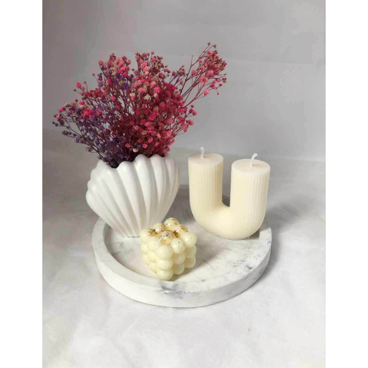 DECORACIONES ALE Y GABI - JARRON FLORES  BASE DECORATIVA Y VELA