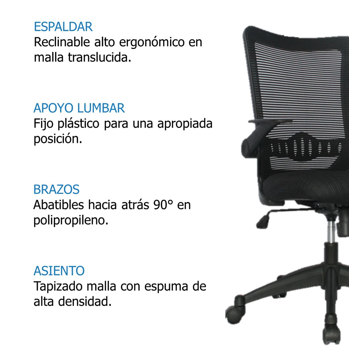 GENERICO - Silla Oficina Suecia Gerente Negra Ergonómica - Mobili shop