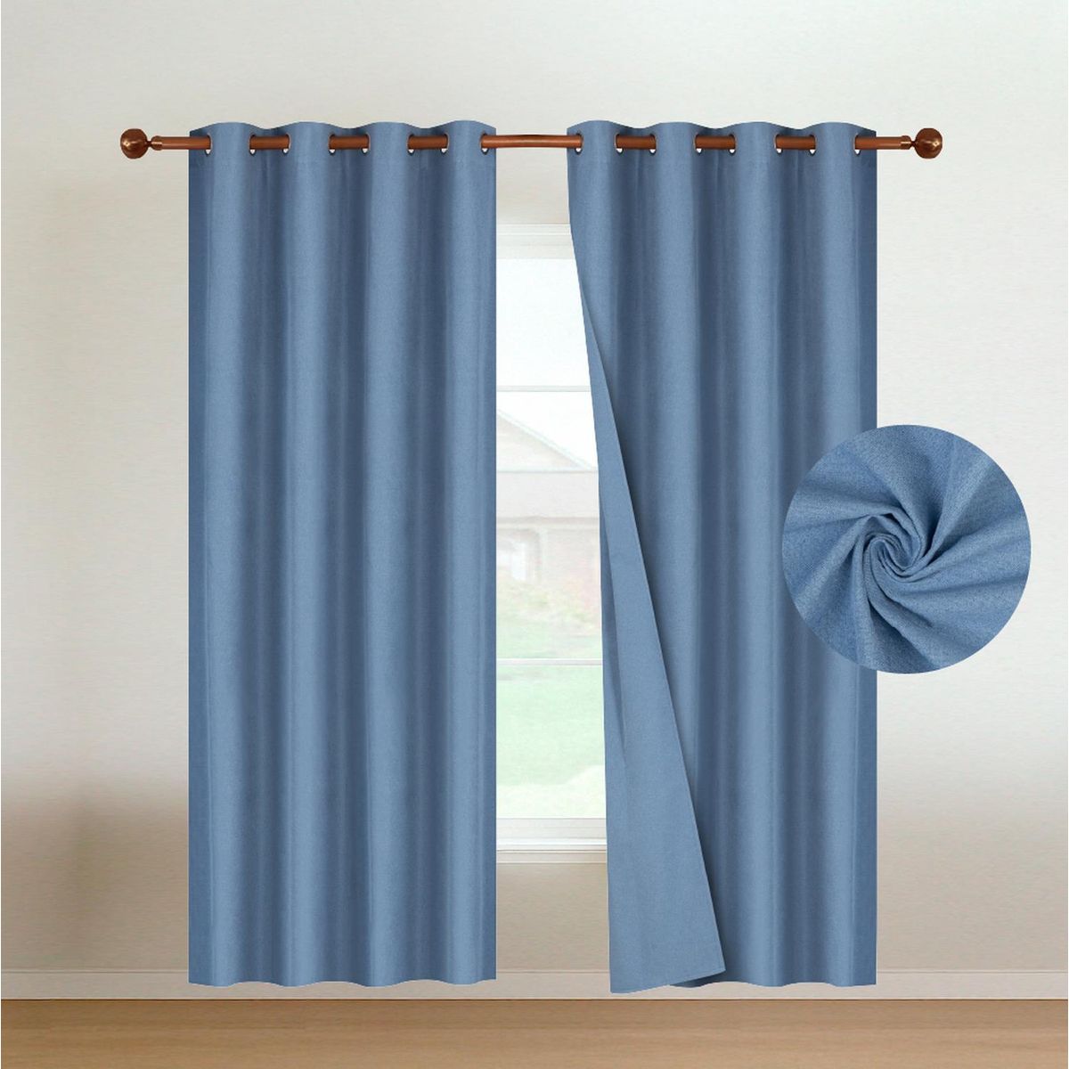 CASATUA - Cortinas Blackout 100% Casatua 2Paños 140x220 Lino Doble - Azul