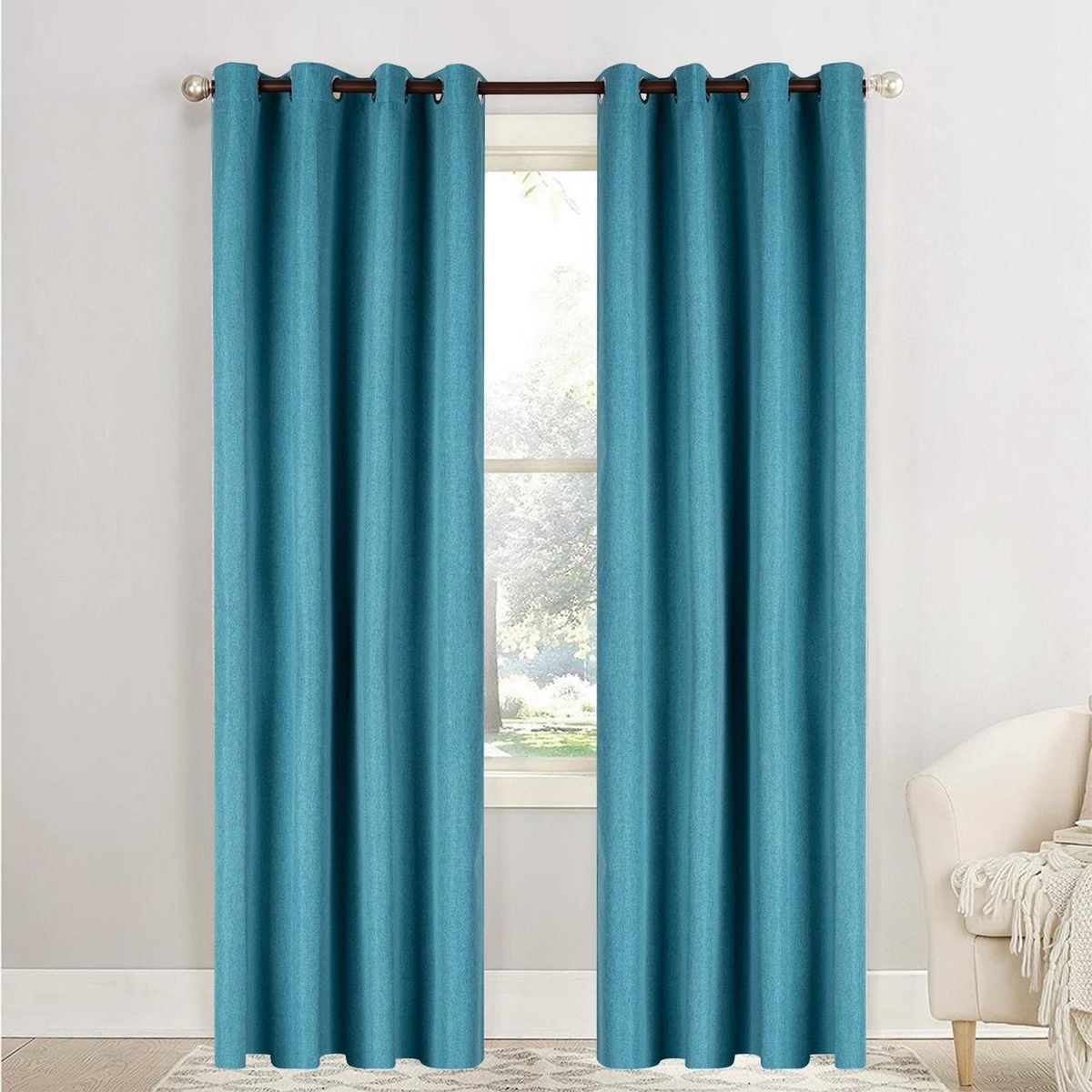 CASATUA - Cortina Blackout 100% Anti Luz, 2 Paños 140x220 TexturaLino - Azul marino