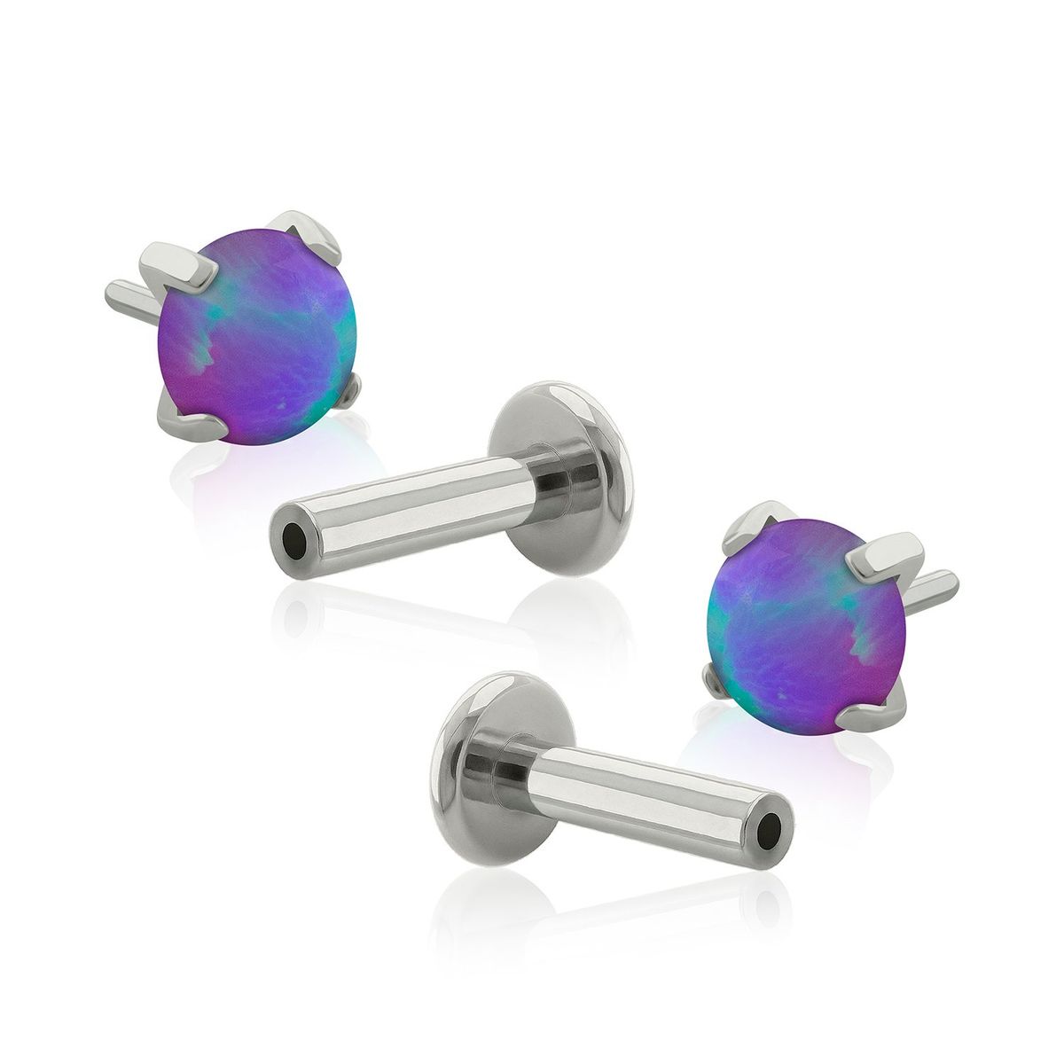 AGHA JEWELRY - Titanio Aretes Piercing Pin a Presión Prong set 4 con Opal para lóbulo