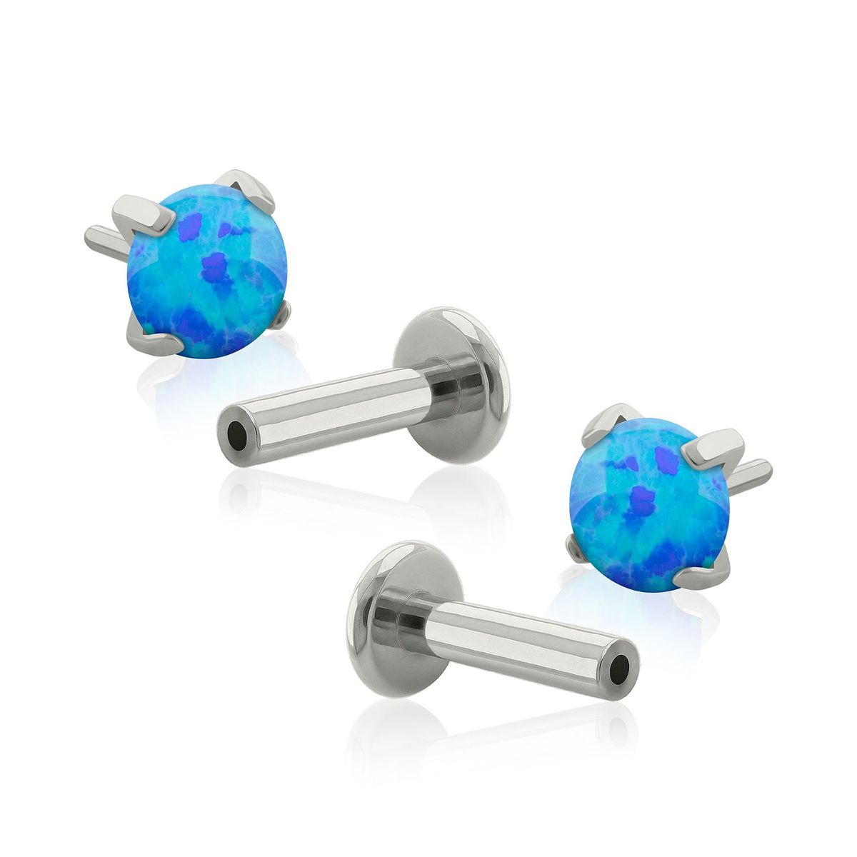 AGHA JEWELRY - Titanio Aretes Piercing Pin a Presión Prong set 4 con Opal para lóbulo