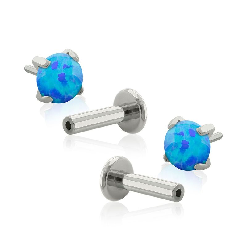 AGHA JEWELRY - Titanio Aretes Piercing Pin a Presión Prong set 4 con Opal para lóbulo