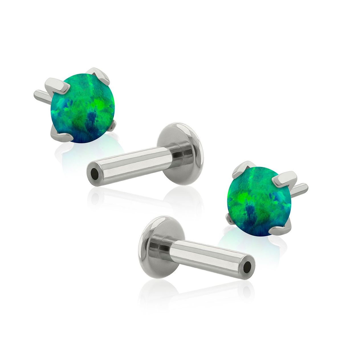 AGHA JEWELRY - Titanio Aretes Piercing Pin a Presión Prong set 4 con Opal para lóbulo