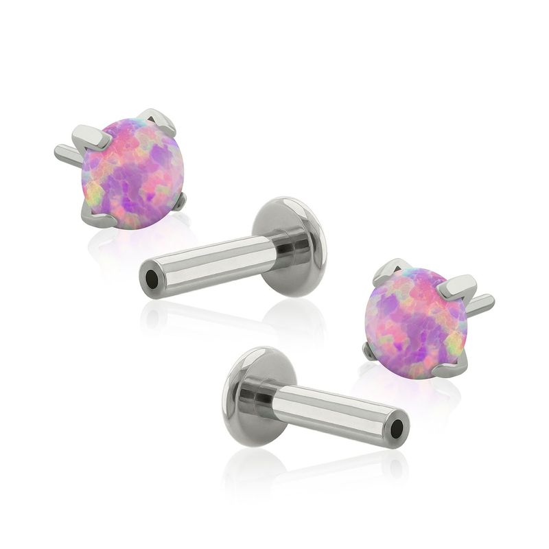 AGHA JEWELRY - Titanio Aretes Piercing Pin a Presión Prong set 4 con Opal para lóbulo