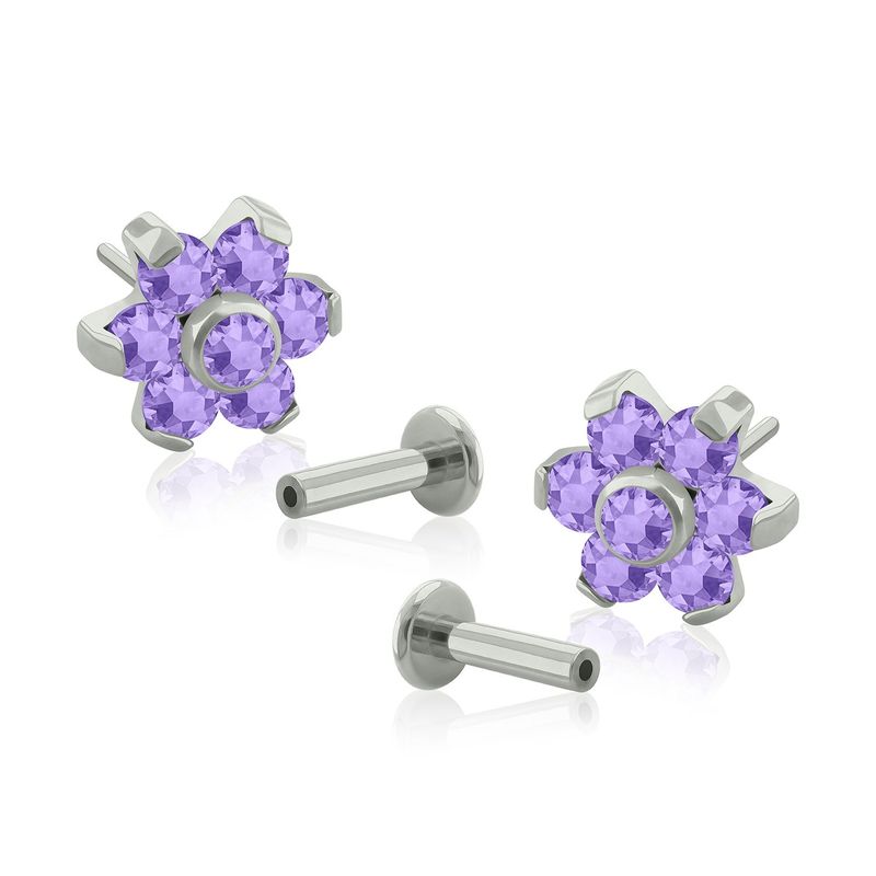 AGHA JEWELRY - Titanio Aretes Piercing Pin a Presión Hexaflower con Cristal Zirconia para lóbulo