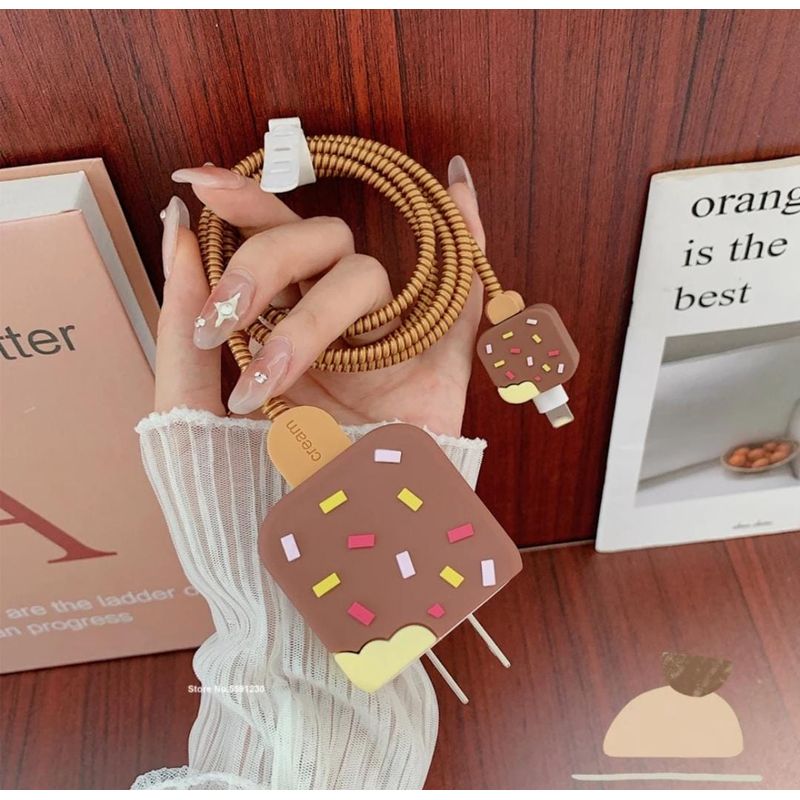 GENERICO - Funda En Silicona Protector De Cargador IPhone Helado Choco