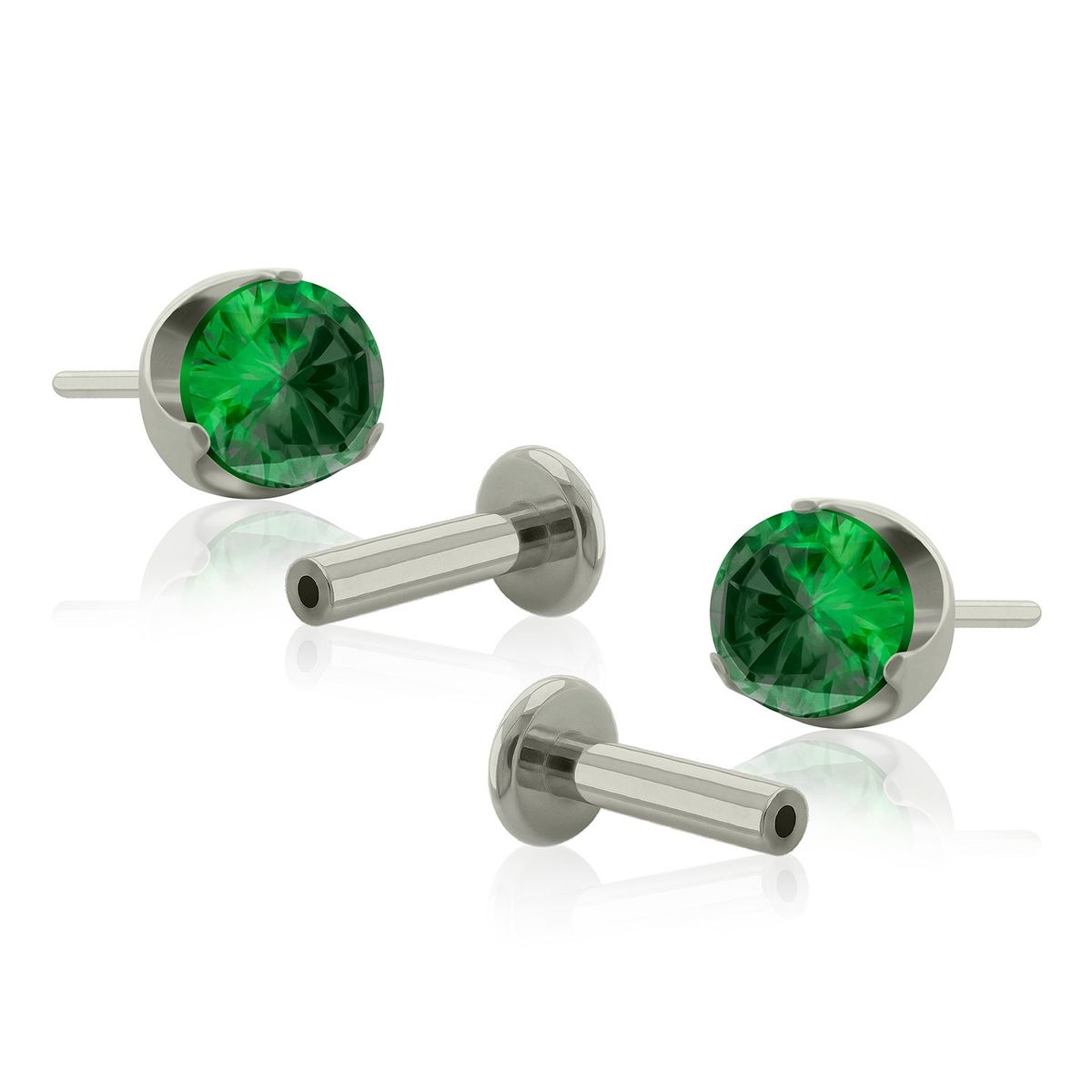 AGHA JEWELRY - Titanio Aretes Piercing Pin a Presión Prong set 3 Plano con Cristal Zirconia para lóbulo