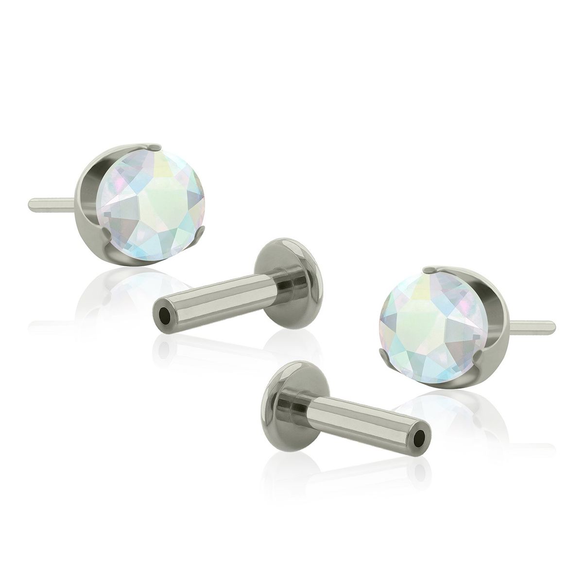 AGHA JEWELRY - Titanio Aretes Piercing Pin a Presión Prong set 3 Plano con Cristal Zirconia para lóbulo