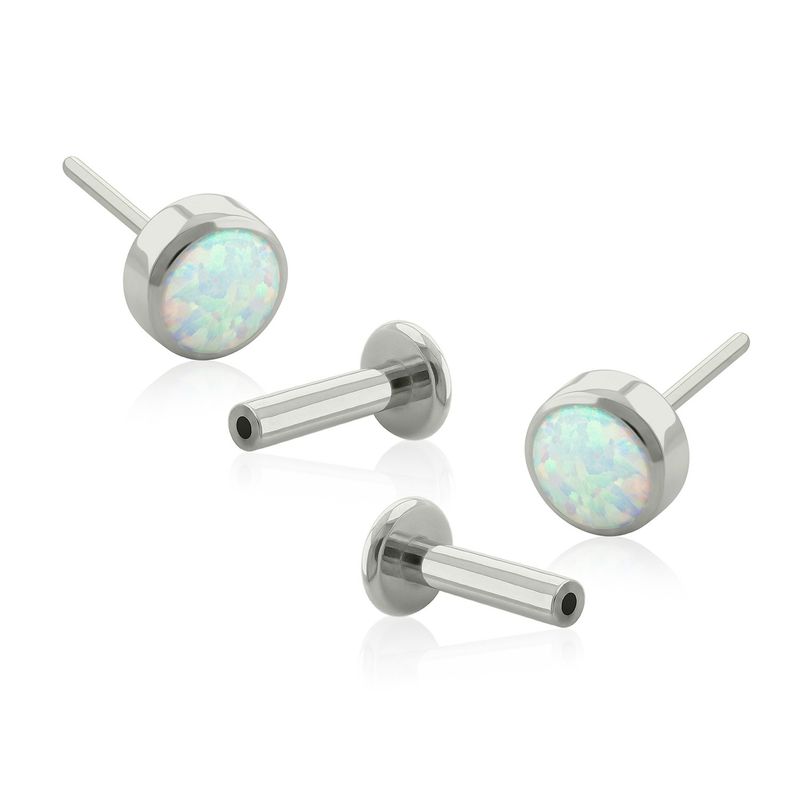 AGHA JEWELRY - Titanio Aretes Piercing Pin a Presión Flat Bezel set Opal para lóbulo