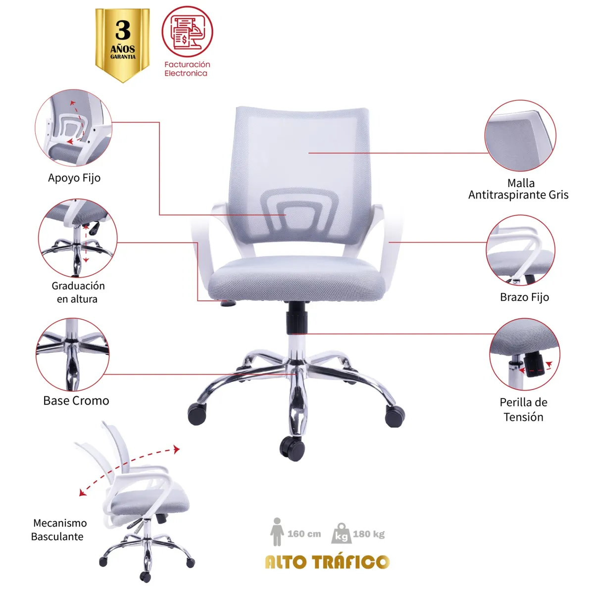 MUEBLESYA - Silla De Escritorio y Oficina Guatavita Basculante Gris