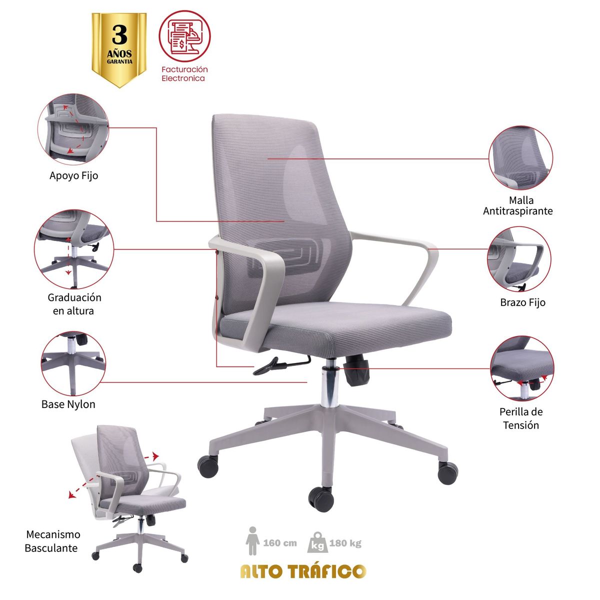 MUEBLESYA - Silla De Oficina Nimaima Gerente Gris