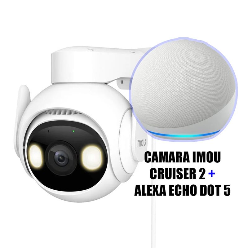 IMOU - Combo Cámara IMOU Cruiser 2 5MP 3K Wifi IP 66 Robótica + Alexa Echo Dot 5 Blanco