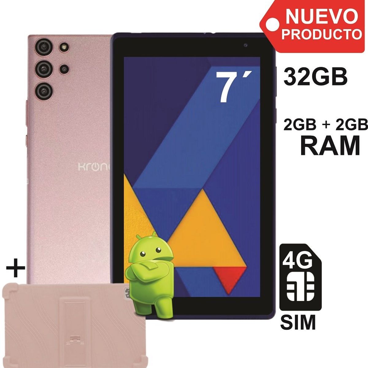 KRONO - Tablet 7 Pulgadas Sim Card 2GB RAM 32GB Android 13 Rosado