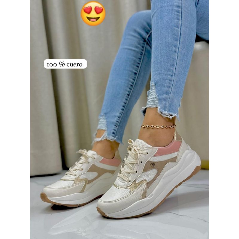 EVEGONZ - Tenis Deportivo En Cuero Zapato Confortable de Mujer en Cuero