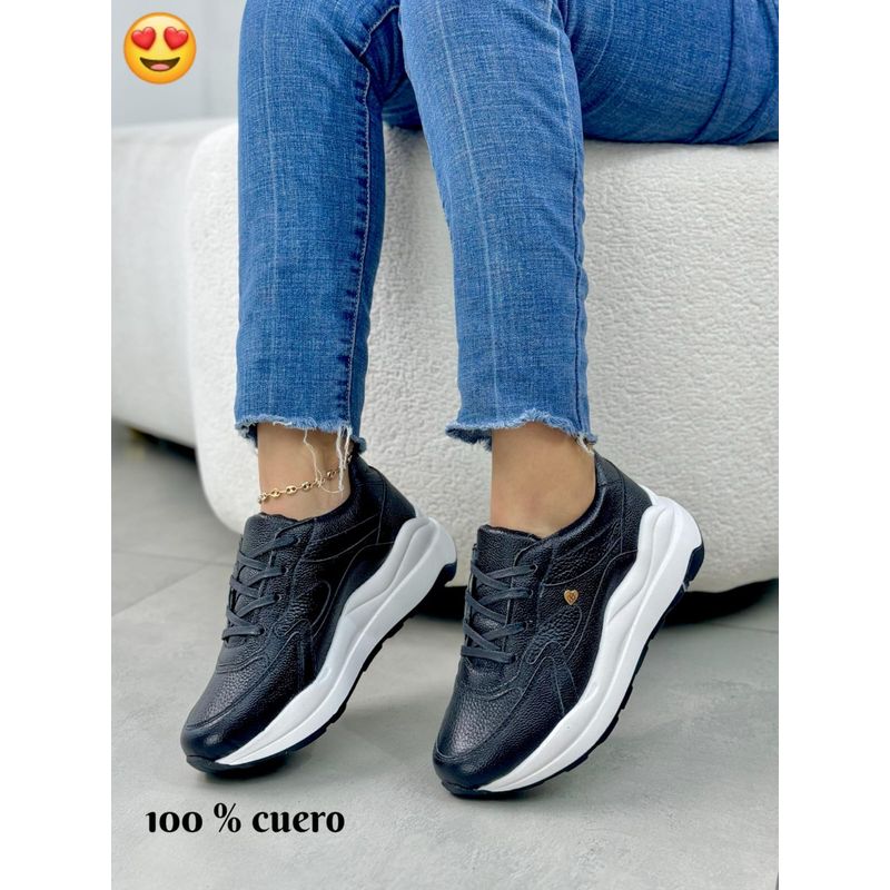 EVEGONZ - Tenis Deportivo En Cuero Tenis Cómodo de Mujer Negro