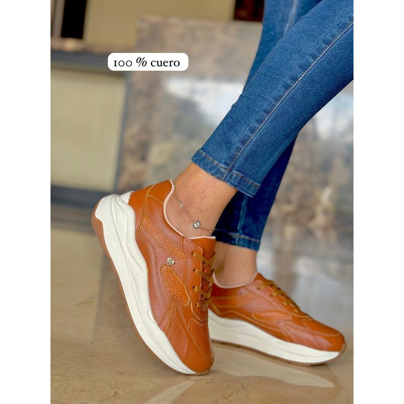 EVEGONZ - Tenis Deportivo En Cuero Tenis Cómodo de Mujer Café