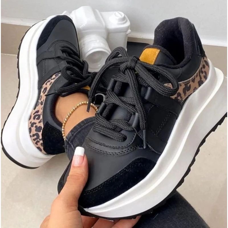 EVEGONZ - Tenis Deportivo Negro Zapato Cómodo de Moda Mujer