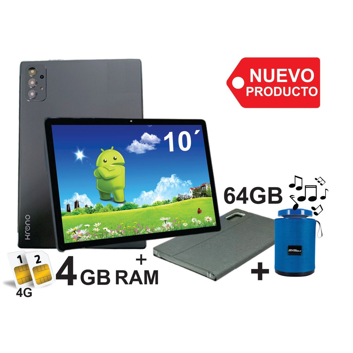 KRONO - Tablet 10 Pulgadas 4GB RAM Doble Sim Card 64GB