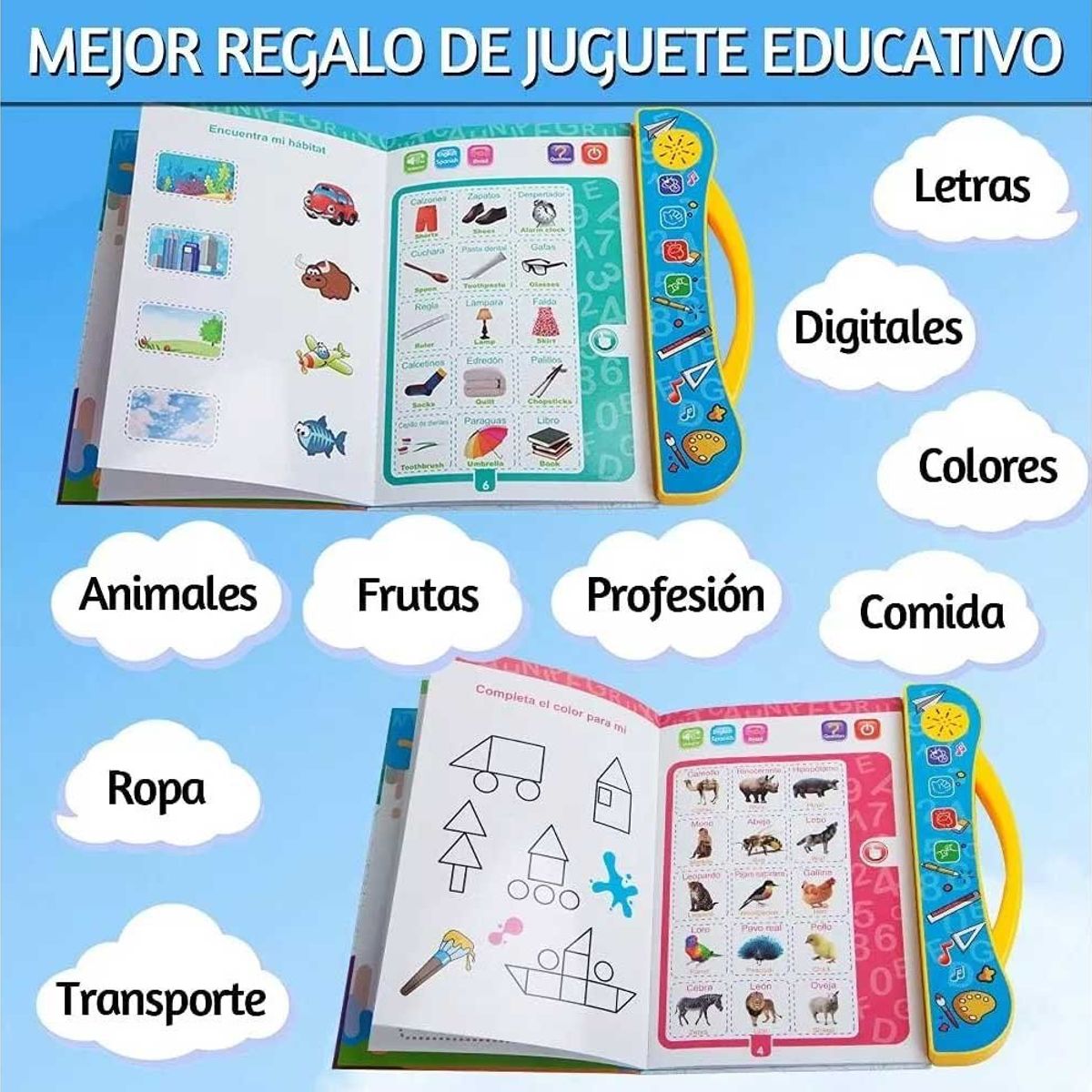 GENERICO - Libro Aprendizaje Español e Ingles Sonido Interactivo Niños