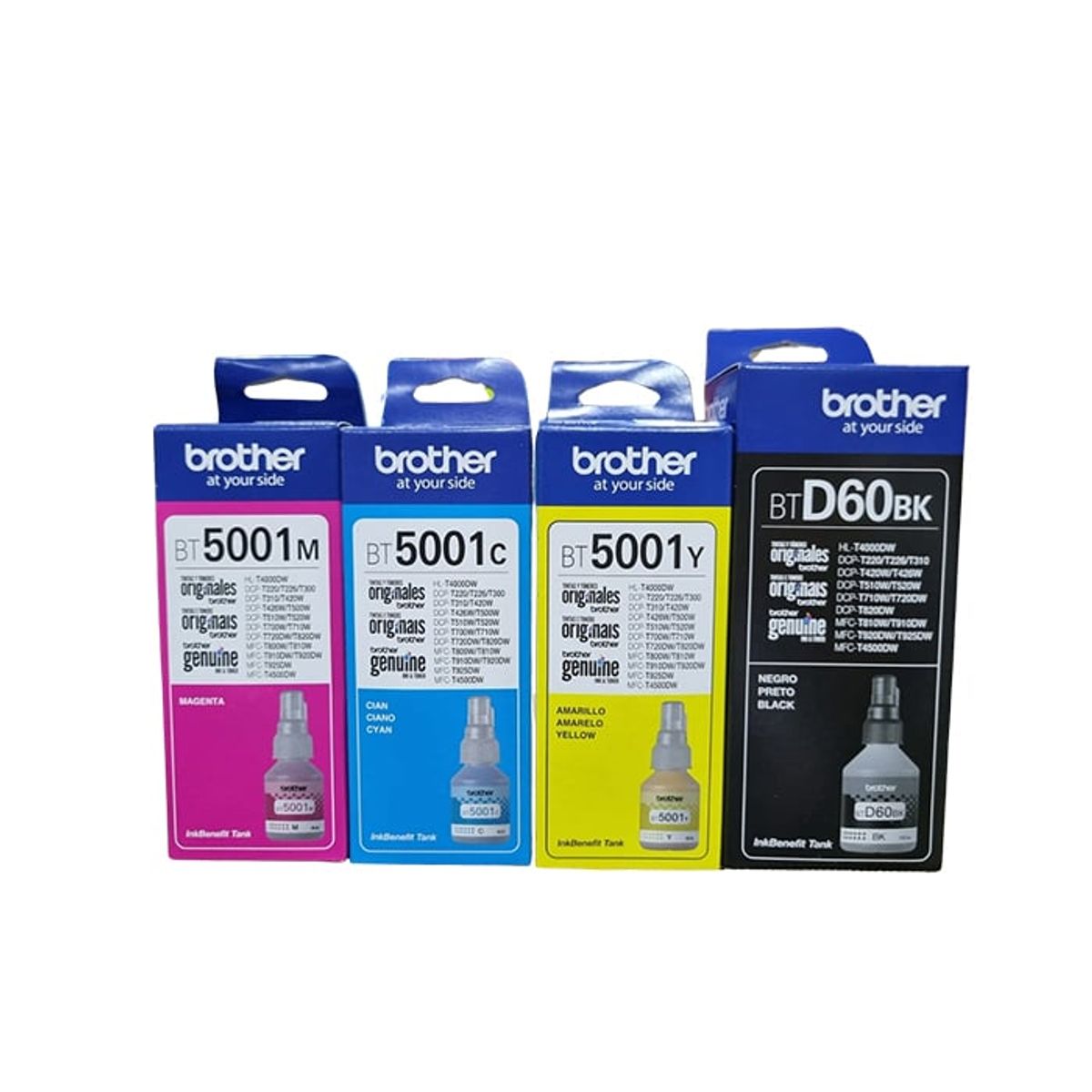 BROTHER - 4 Botellas de Tinta BROTHER BTD60BK Negro y colores BT5001 Originales