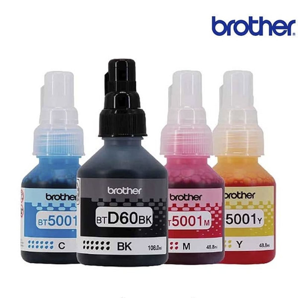 BROTHER - 4 Botellas de Tinta BROTHER BTD60BK Negro y colores BT5001 Originales