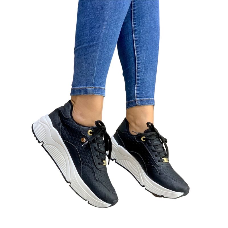 EVEGONZ - Tenis Casual Negro Para Mujer Zapato Urbano de Moda