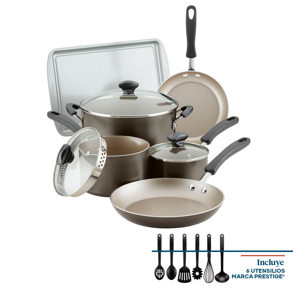 FARBERWARE - Juego de Ollas 15Pzs antiad DiamondMax® gris pewter Cookstar Farberware