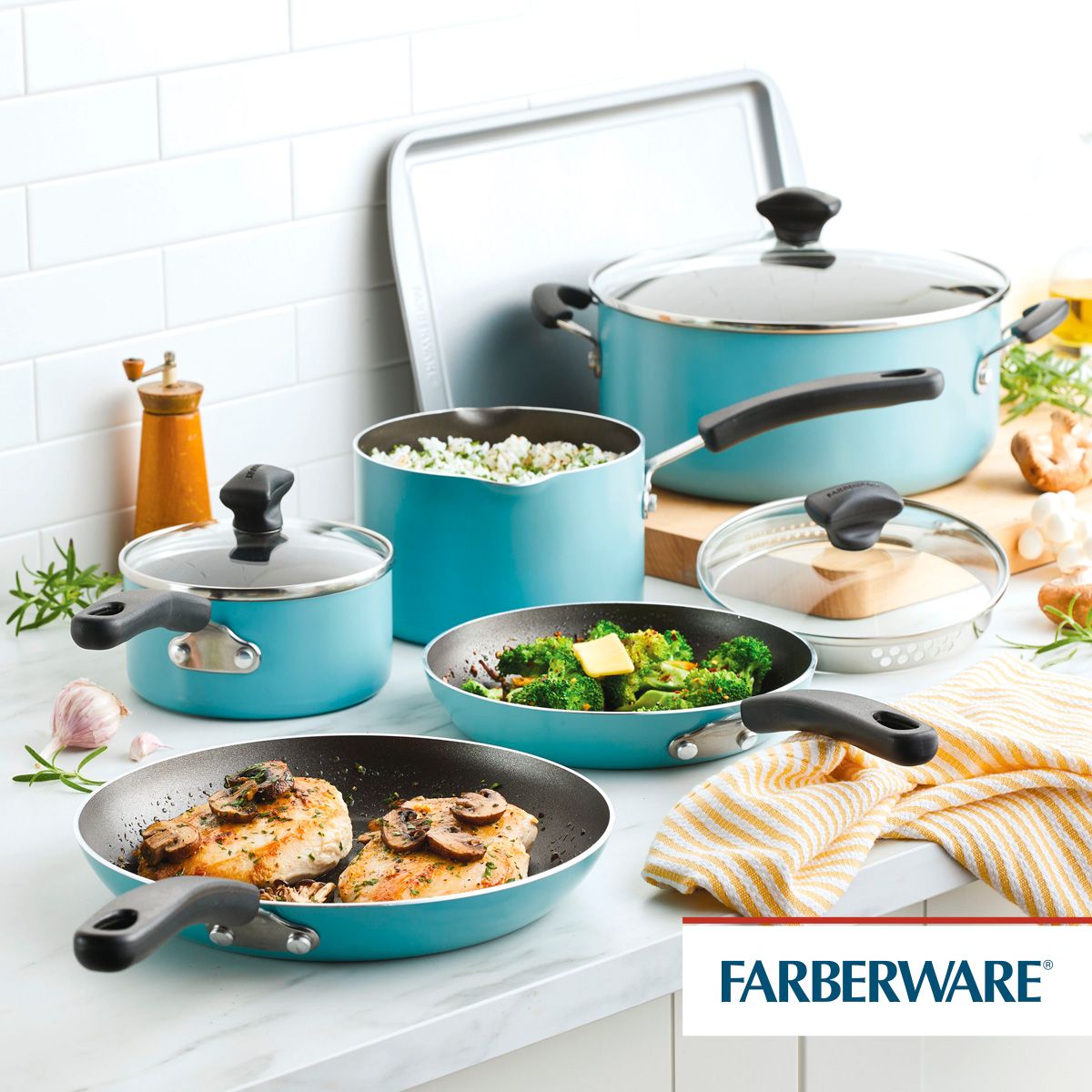 FARBERWARE - Juego de Ollas 15Pzs antiad DiamondMax® Cookstart Farberware Azul Aqua