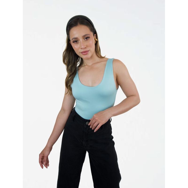 MOLGOA - Body para Mujer Escote Redondo Tirantes Anchos - Oslo Verde Menta