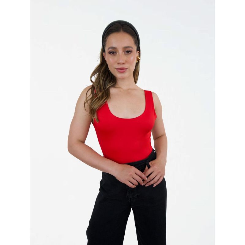 MOLGOA - Body para Mujer Escote Redondo Tirantes Anchos - Oslo Rojo
