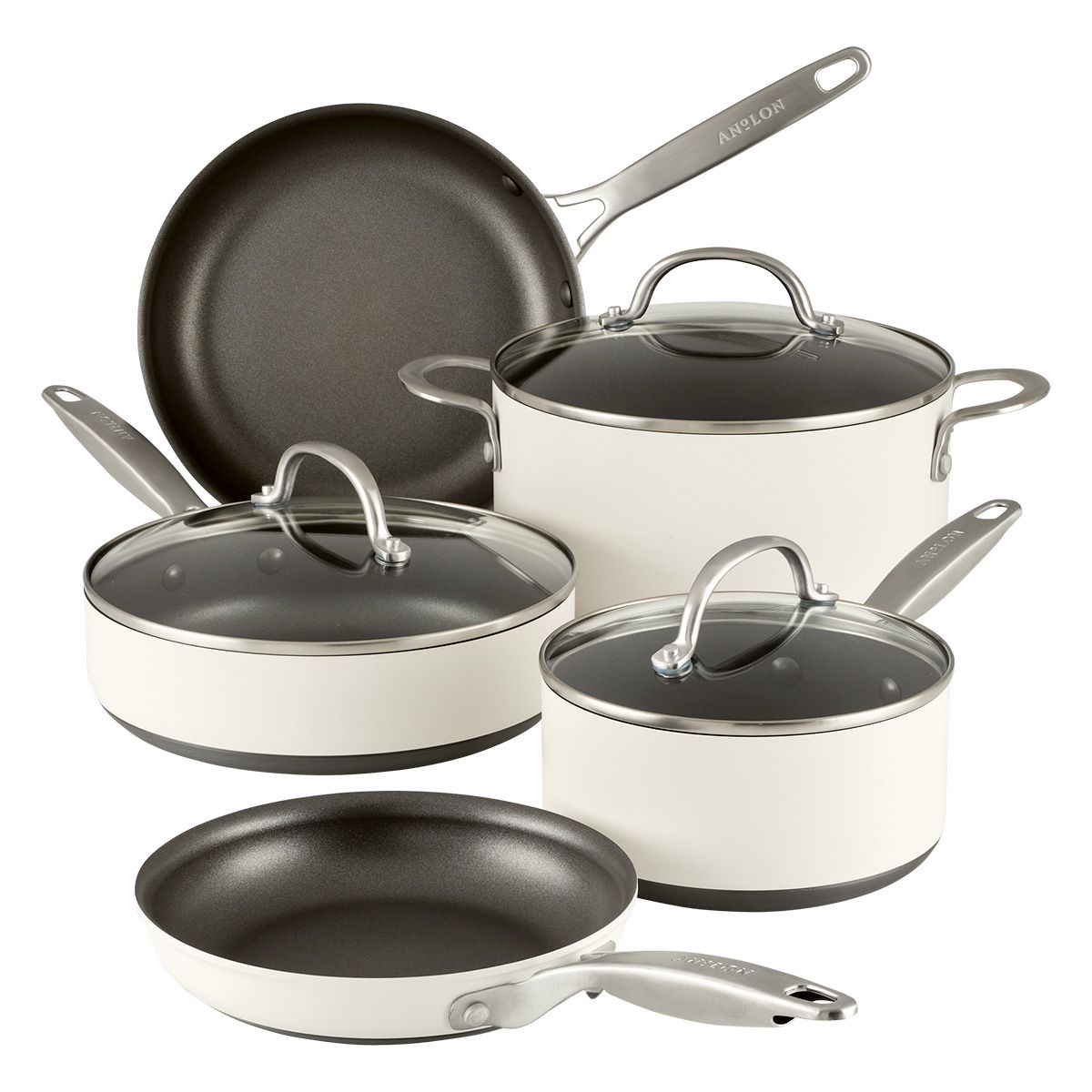 ANOLON - Batería 8Pzs antiadherente anodizado duro Archieve Anolon Crema