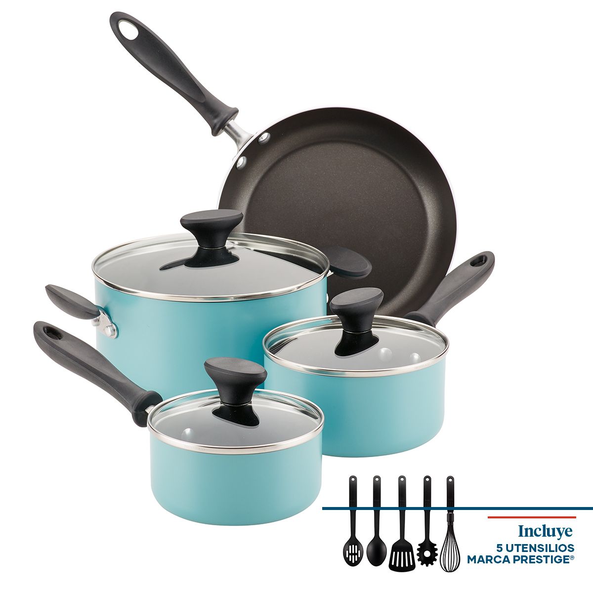 FARBERWARE - Juego de Ollas 7pzs + 5 utensilios. Antiadh. Realiance Farberware Azul