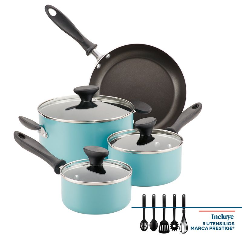FARBERWARE - Batería 12pzs antiadherente Realiance Farberware Azul Aqua
