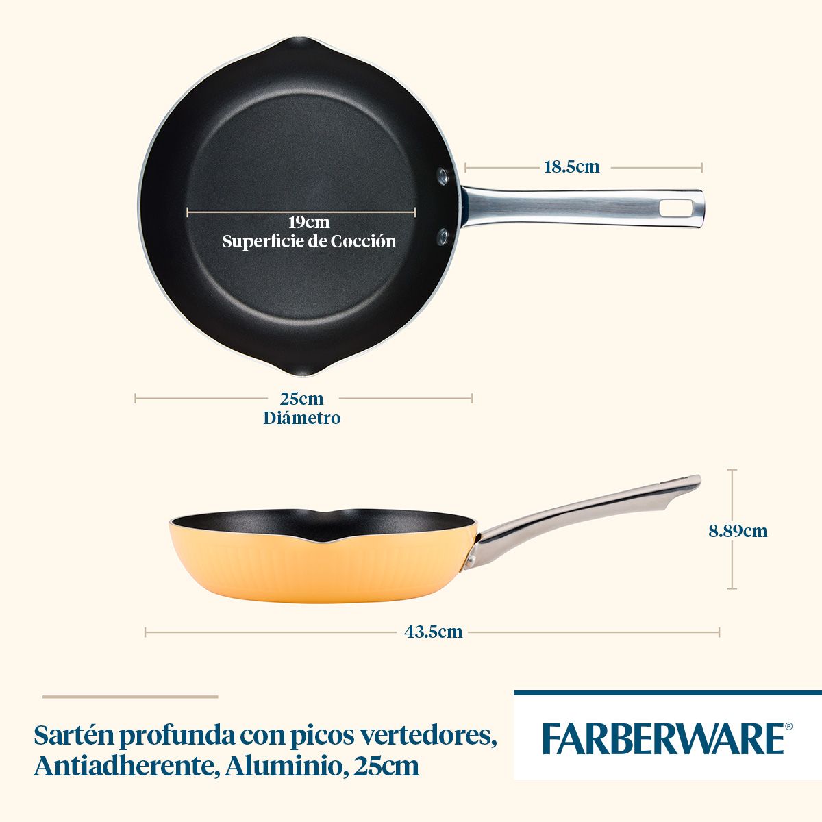 FARBERWARE - Sartén con picos vertederos DiamondMax® Farberware 25 cm amarillo