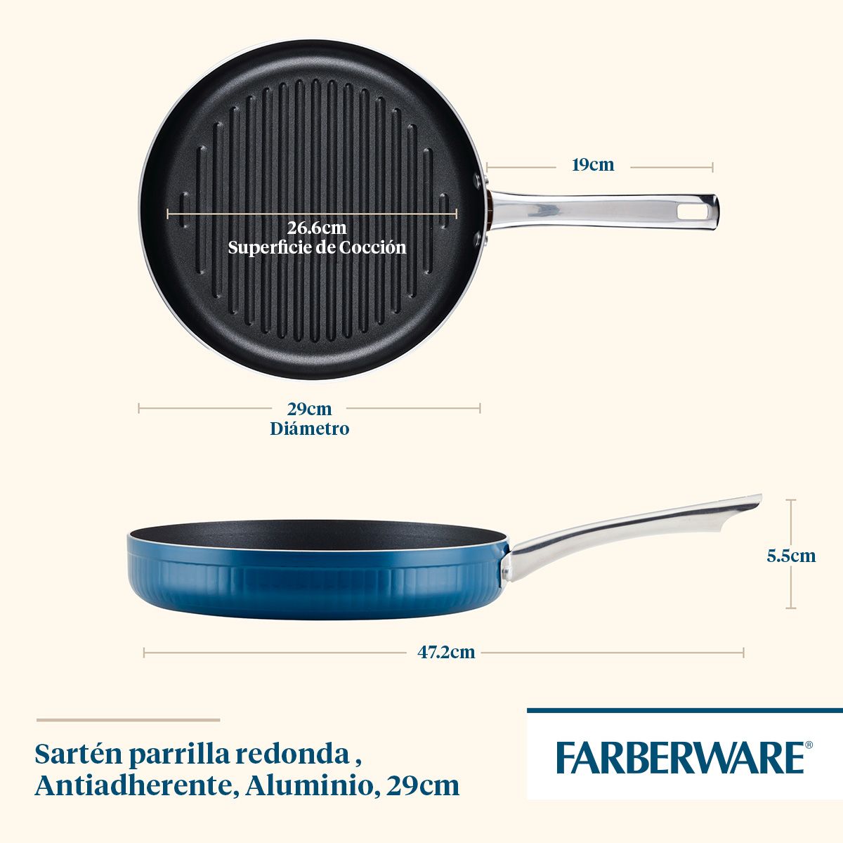 FARBERWARE - Sartén Parrilla antiadherente Farberware 29 cm Azul