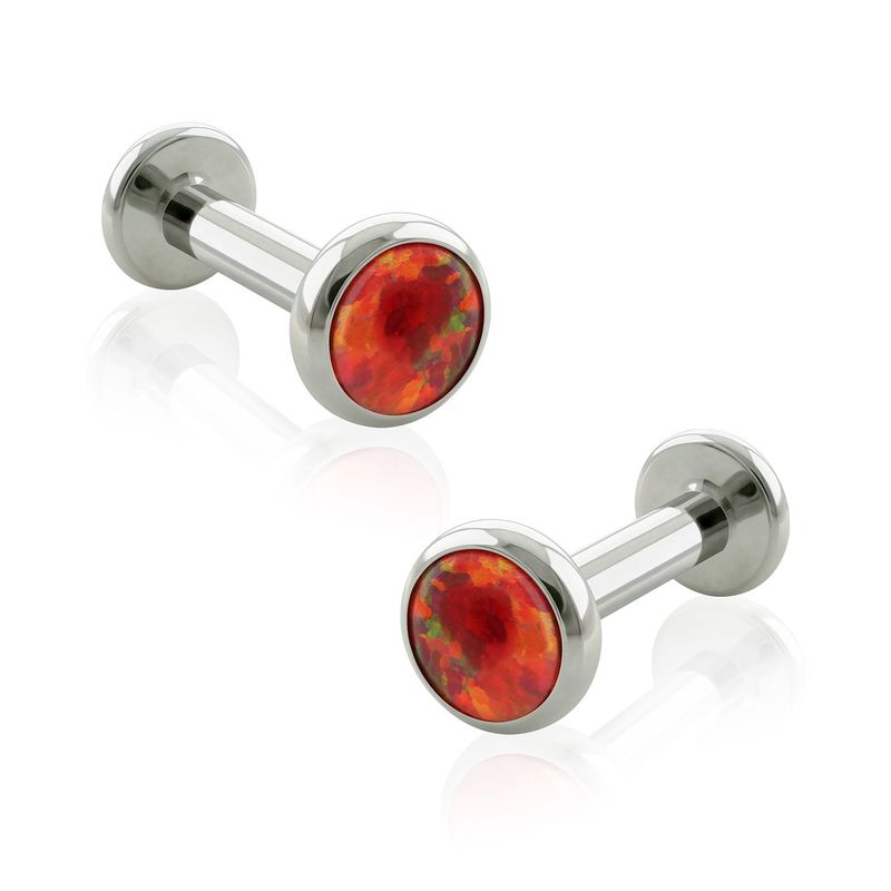 AGHA JEWELRY - Titanio Aretes Piercing Bezel set con Opal para lóbulo
