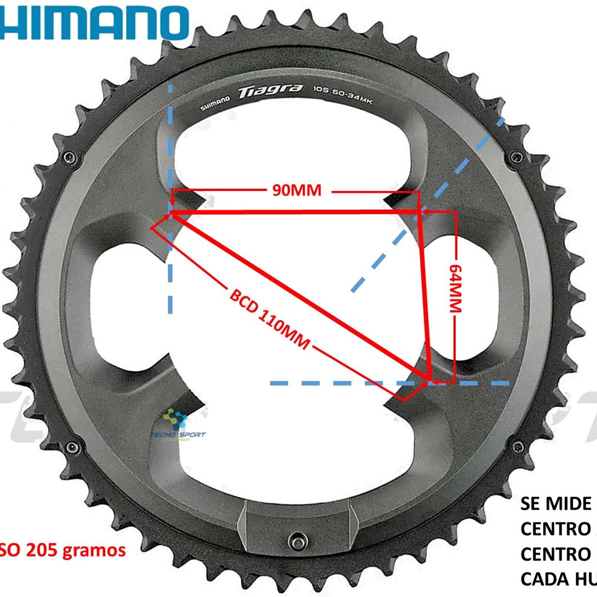 SHIMANO - Plato Coronilla Shimano 50/34t Tiagra 4700 10v Ruta