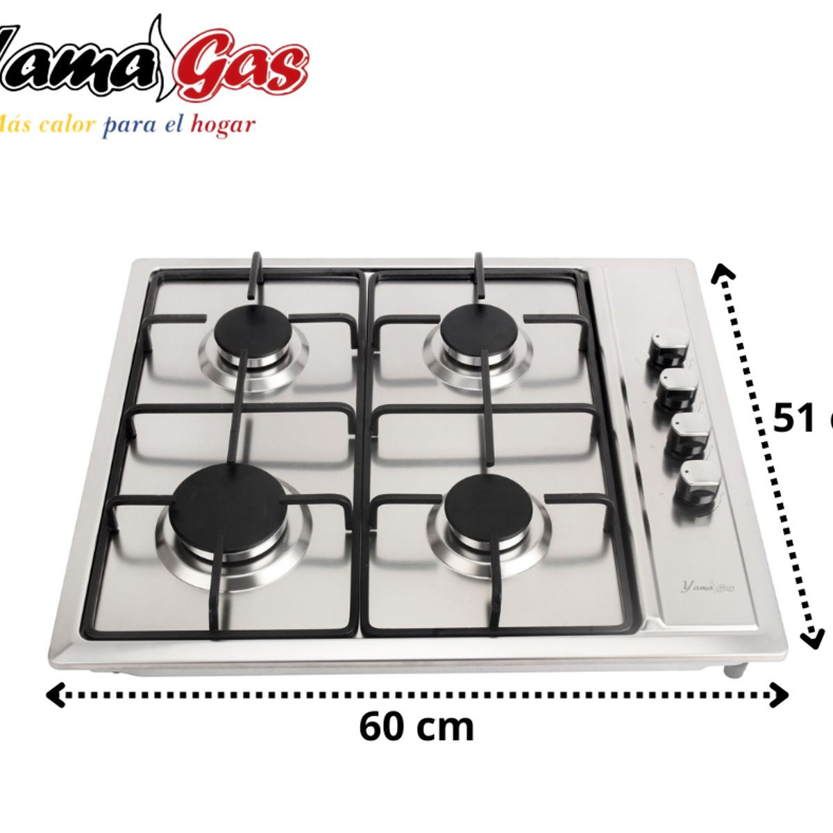 YAMA GAS - Estufa Inox 60 cm X 51 cm Encendido Gas Natural