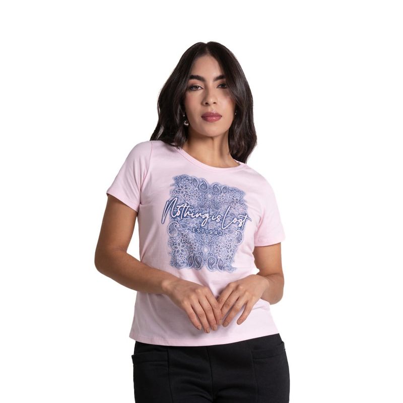 LEC LEE - Camiseta para mujer con estampado color rosado claro