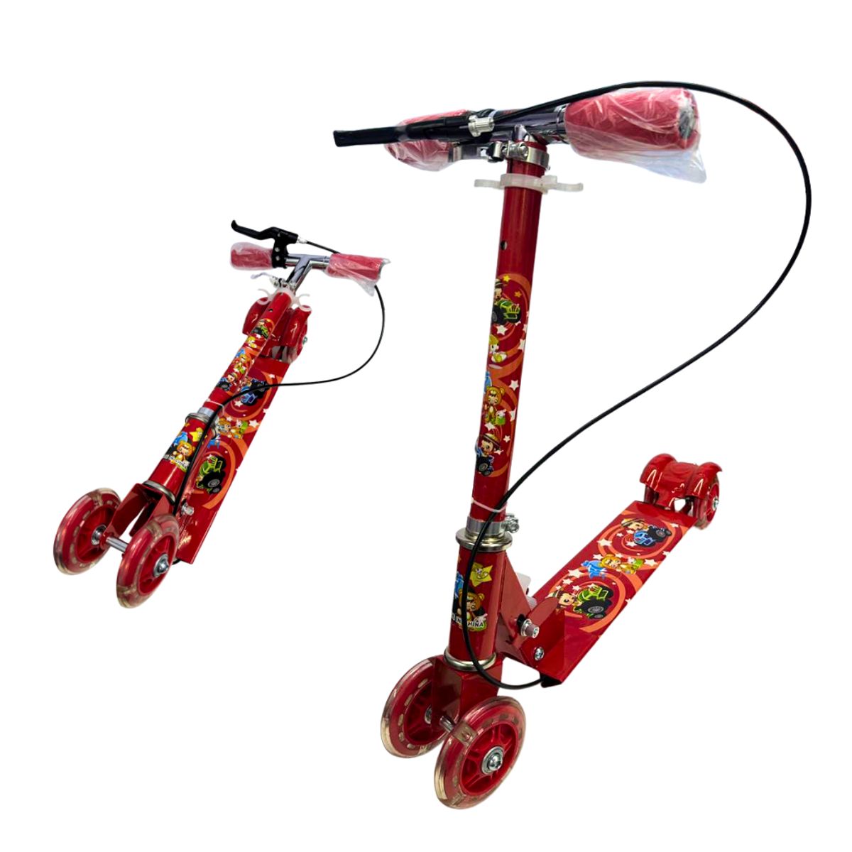 BABY ON - Patineta Scooter En Aluminio Con Freno 4 Ruedas Luces Led Roja