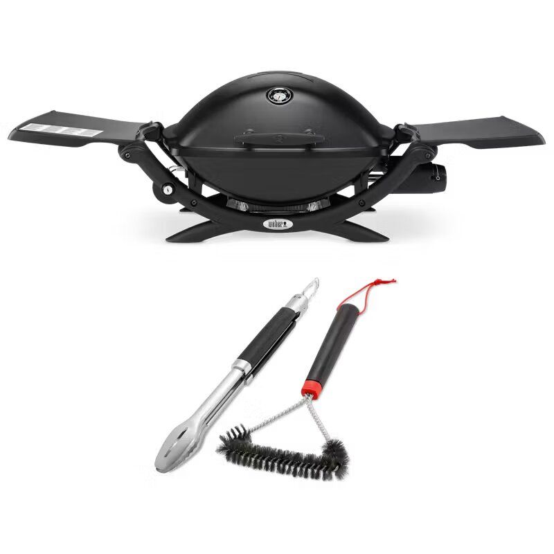 WEBER - Asador a Gas Weber Q 1200 Black + Pinzas + Cepillo