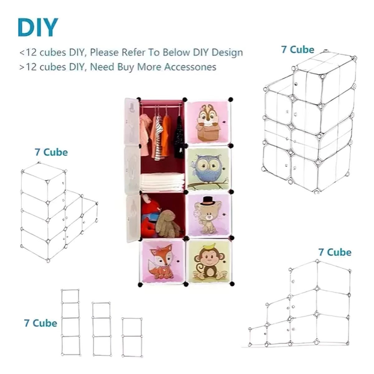 GENERICO - Armario Infantil Organizador De Ropa Y Juguetes Infantil 8 Modulos