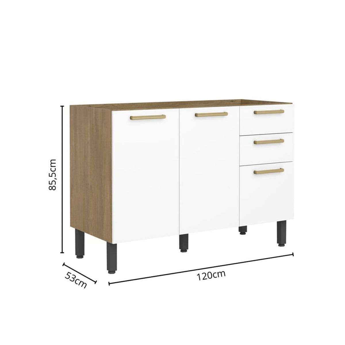 BERTOLINI - Mueble inferior de cocina Sin mesón de 120 cm en MDP Blanco