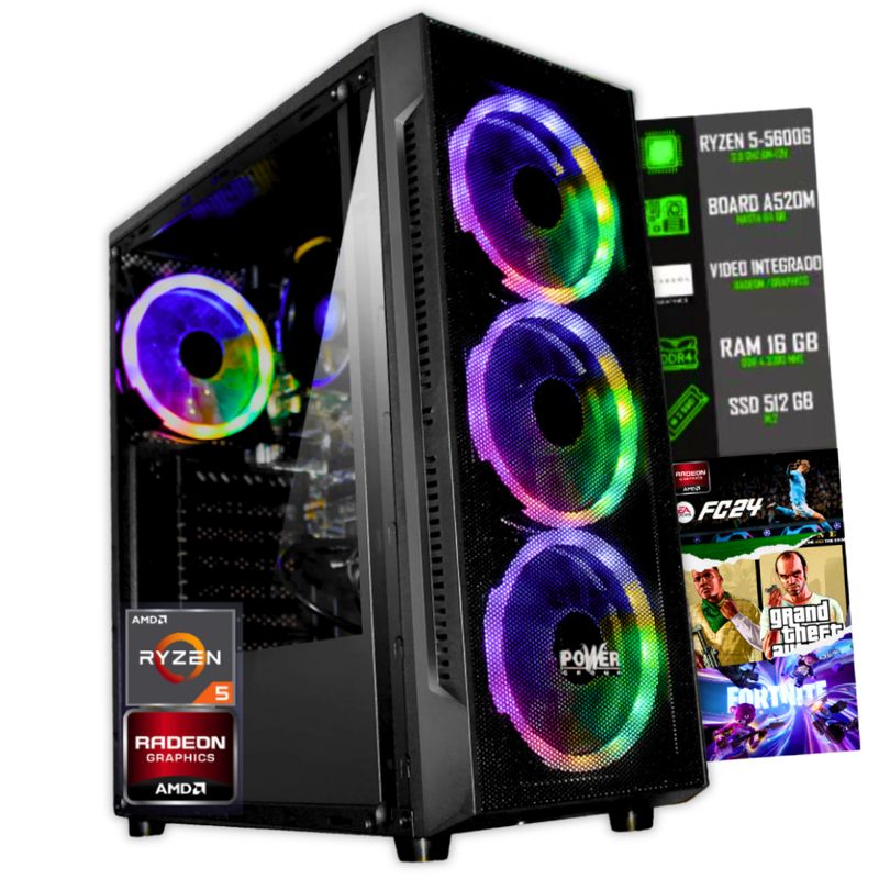 AMD - TORRE GAMER RYZEN 5 5600G/ 16GB RAM /512 SSD/ BOARD A520M