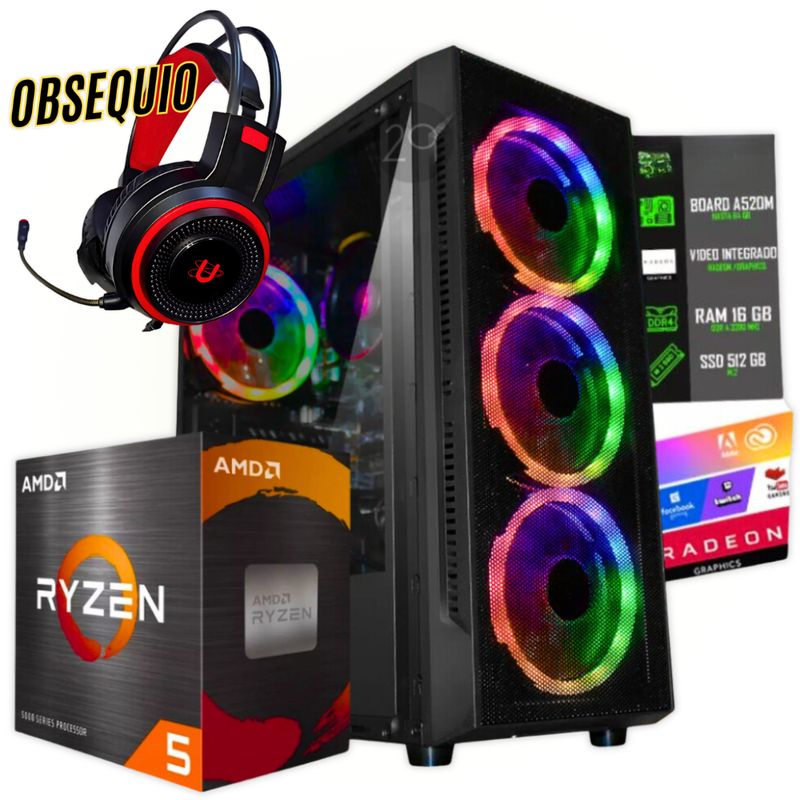 AMD - TORRE GAMER RYZEN 5 5600G/ 16GB RAM /512 SSD/ BOARD A520M