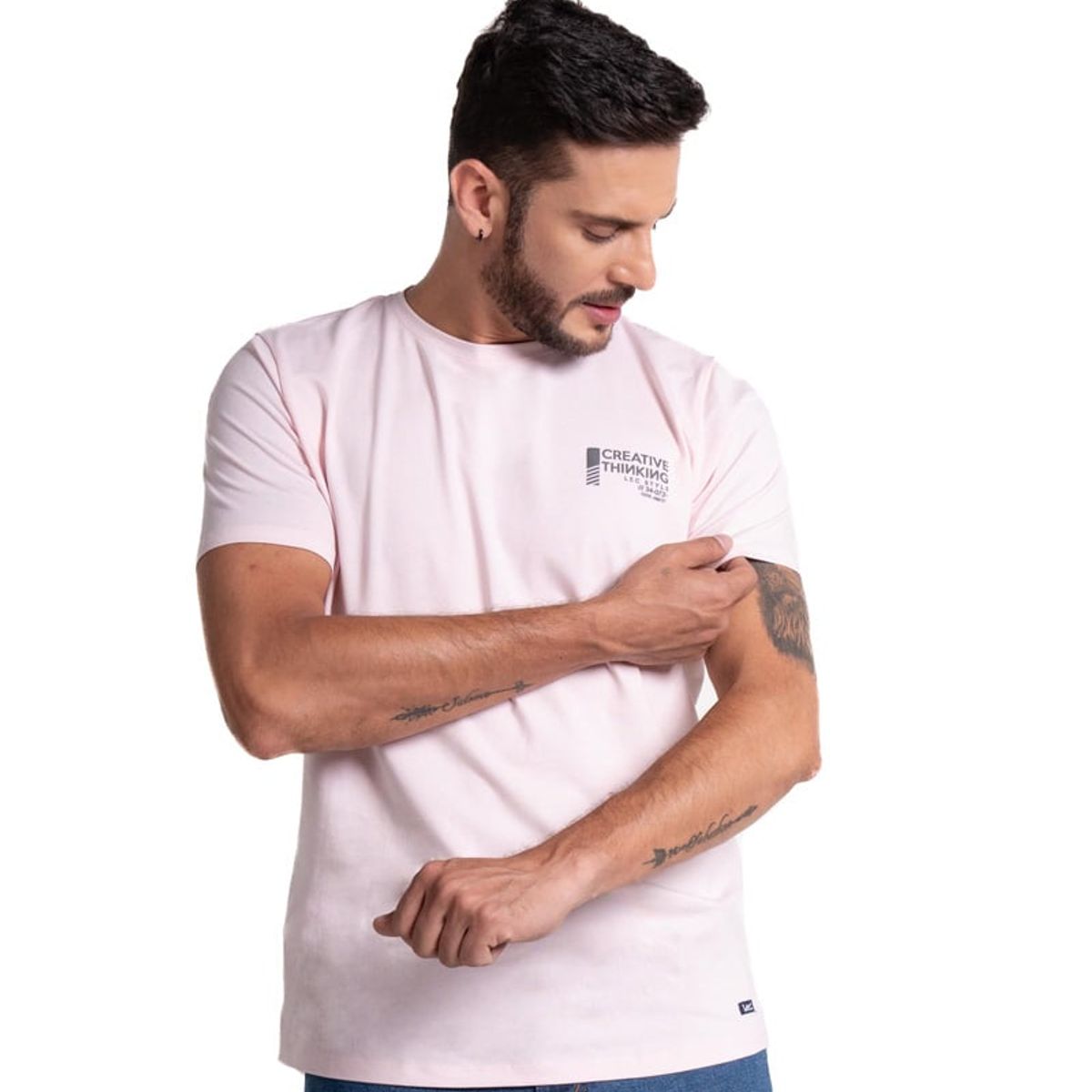 LEC LEE - Camiseta para hombre con estampado color rosado claro